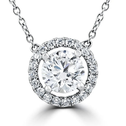Woobie 1 CTW DEW Round Cut Moissanite Pendant with Halo Necklace