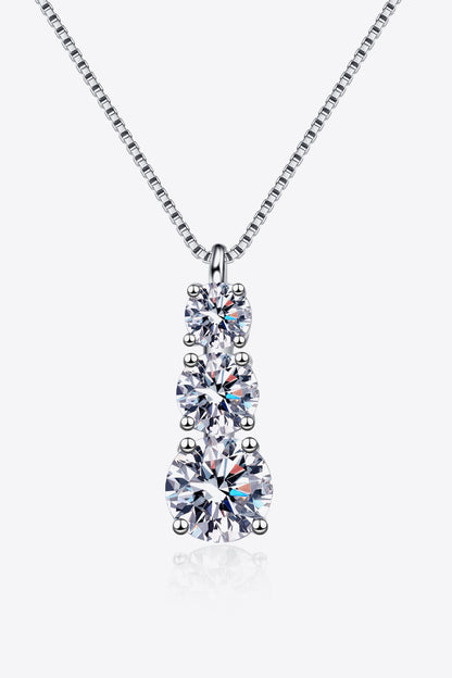 Chloe 2 CTW DEW Brilliant Cut Round Moissanite Triple Stone Pendant Necklace