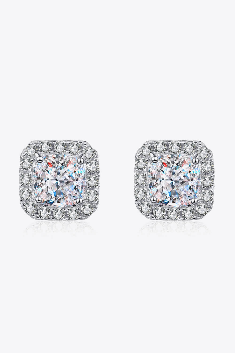 Hallie 2 CTW DEW Moissanite Sterling Silver Square Stud Earrings